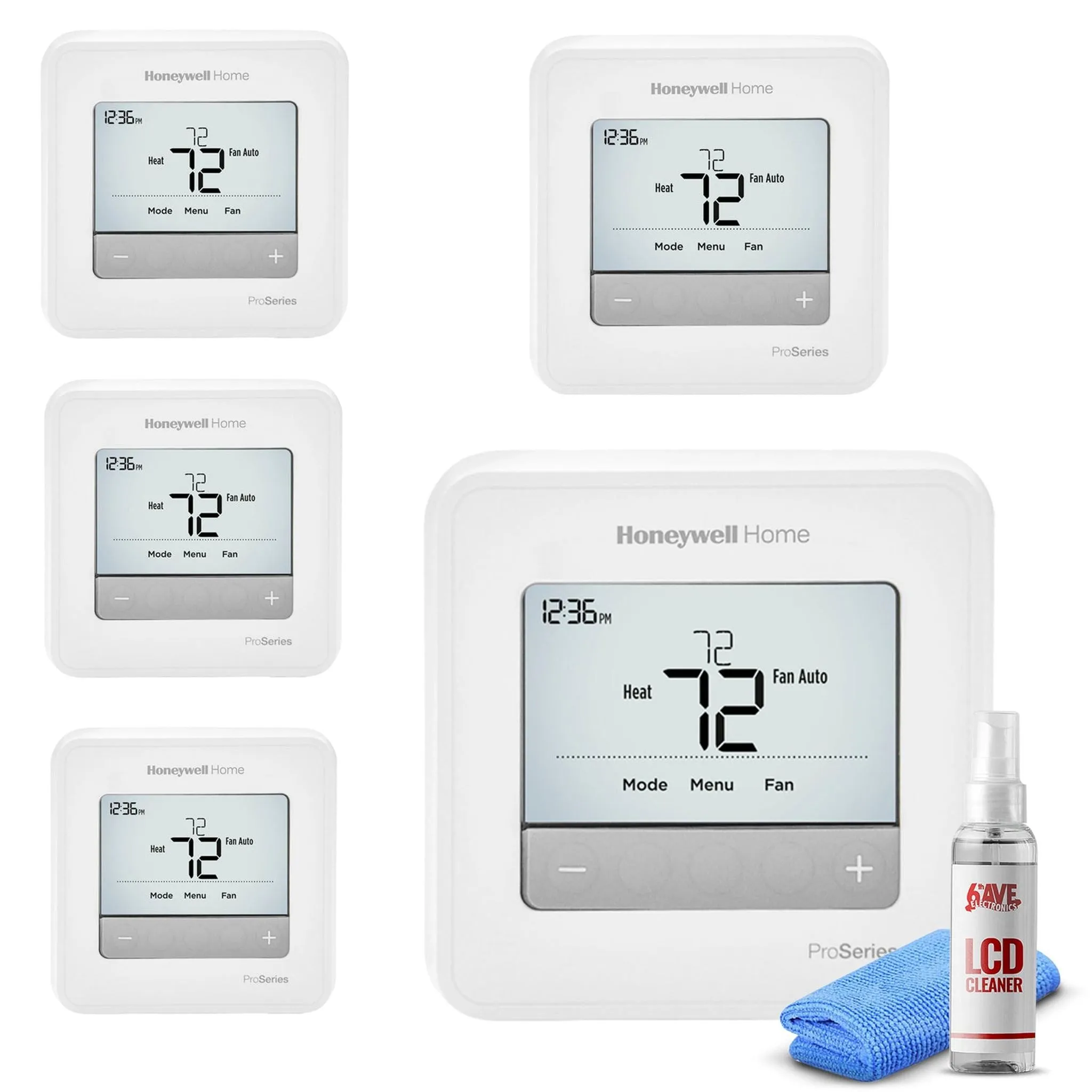 5-Pack Honeywell T4 Pro Series Programmable Thermostat TH4110U2005   LCD Cleaner Bundle