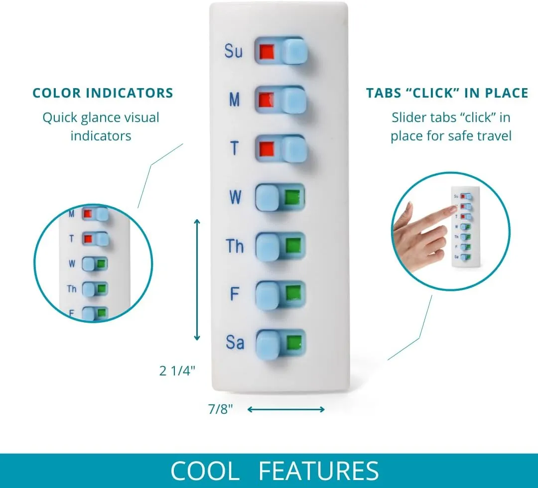 5 Pack Medication Tracker and Reminder, Take-n-Slide Reusable Peel and Stick Pill Trackers Attach to Your Bottle 7 Day Medicine Vitamins Pets Pill Organizer Alternative Medication Aid White