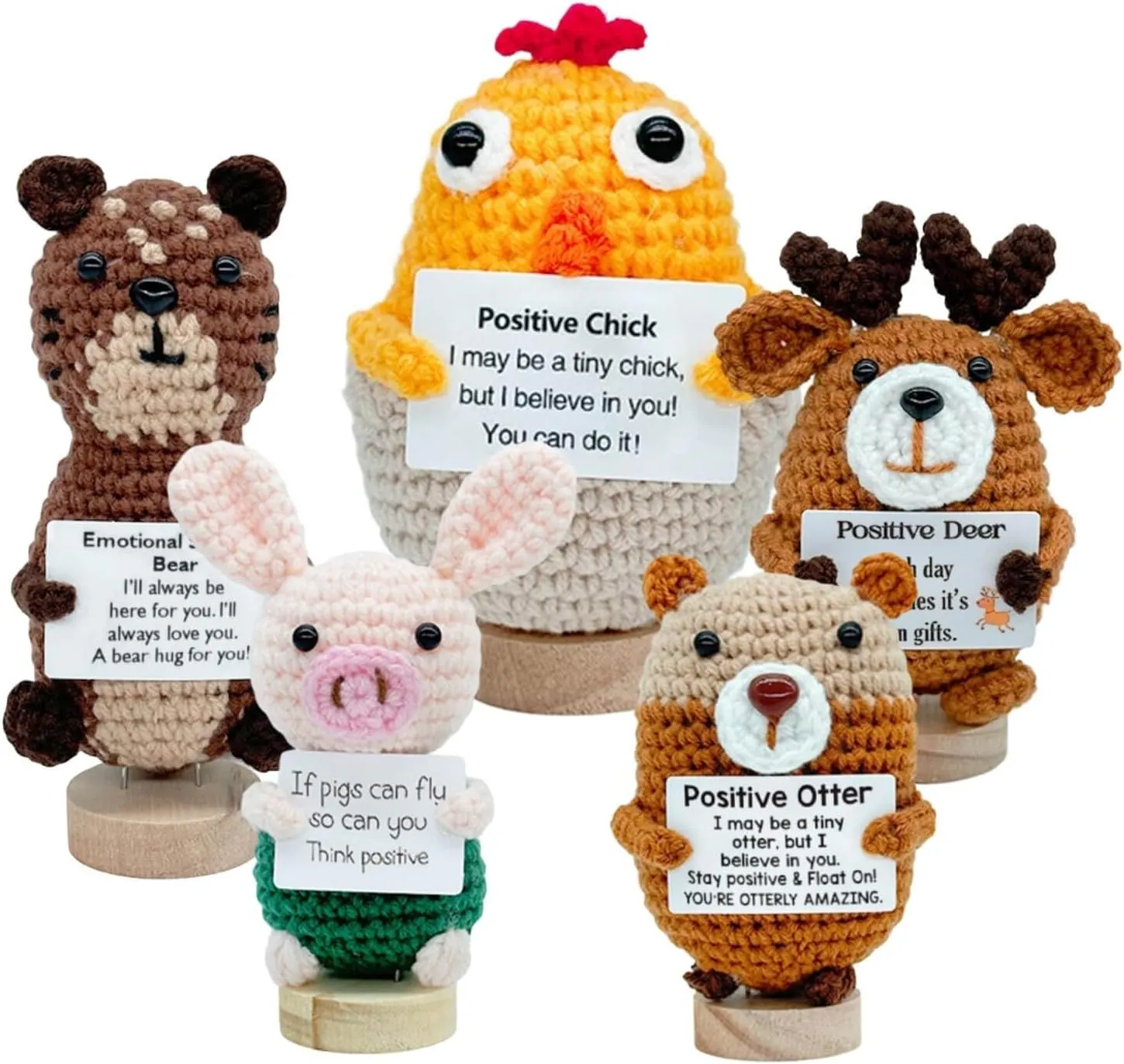 5 PCS Positive Chick & Emotional Support Deer Animals Knitted Dolls Handmade Crochet Animals, Collectible Dolls Decorative Gifts for Friends and Family