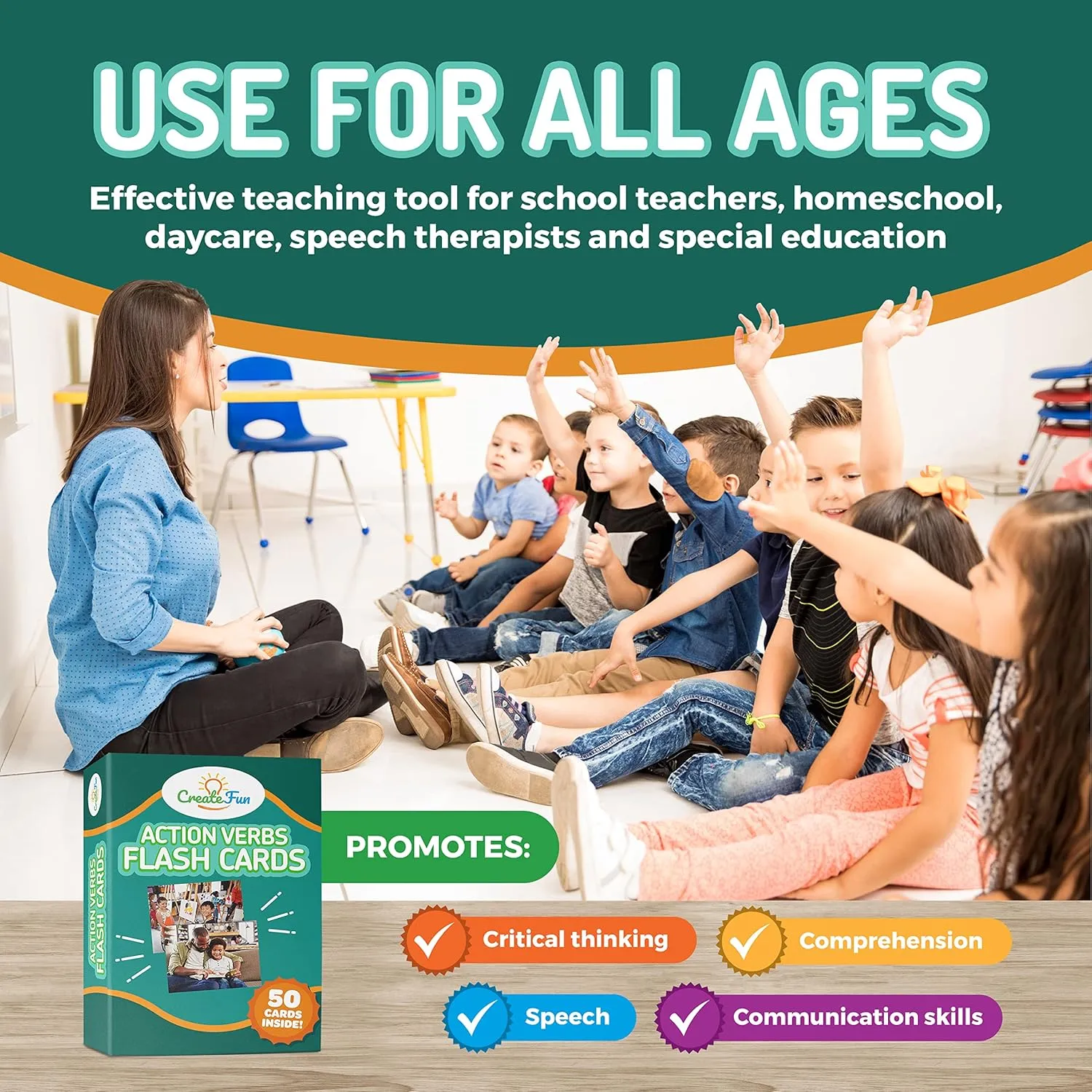 50 Action Verbs Flash Cards - Vocabulary Builder for Speech Therapy, ESL & Homeschooling | Realistic Diverse Pictures for Kids & Adults with Autism, Dementia, Aphasia, SLP | Educational Learning Cards