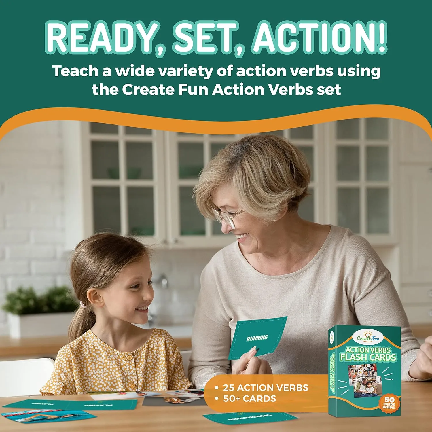 50 Action Verbs Flash Cards - Vocabulary Builder for Speech Therapy, ESL & Homeschooling | Realistic Diverse Pictures for Kids & Adults with Autism, Dementia, Aphasia, SLP | Educational Learning Cards