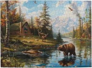 500 Piece Jigsaw Puzzle for Adults,Lodge Bear Deer Fish, Puzzles with Letters on Back, Challenging Puzzle for Game Night Home Décor, 15 x 20.4