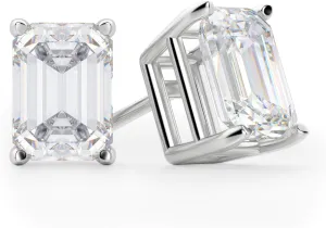 5.5TCW Emerald Cut Stud Moissanite Earring, VVS1 Colorless 4 Prong Basket Set Earring, Woman Engagement Earring, Gift for Her, Solitaire Earring
