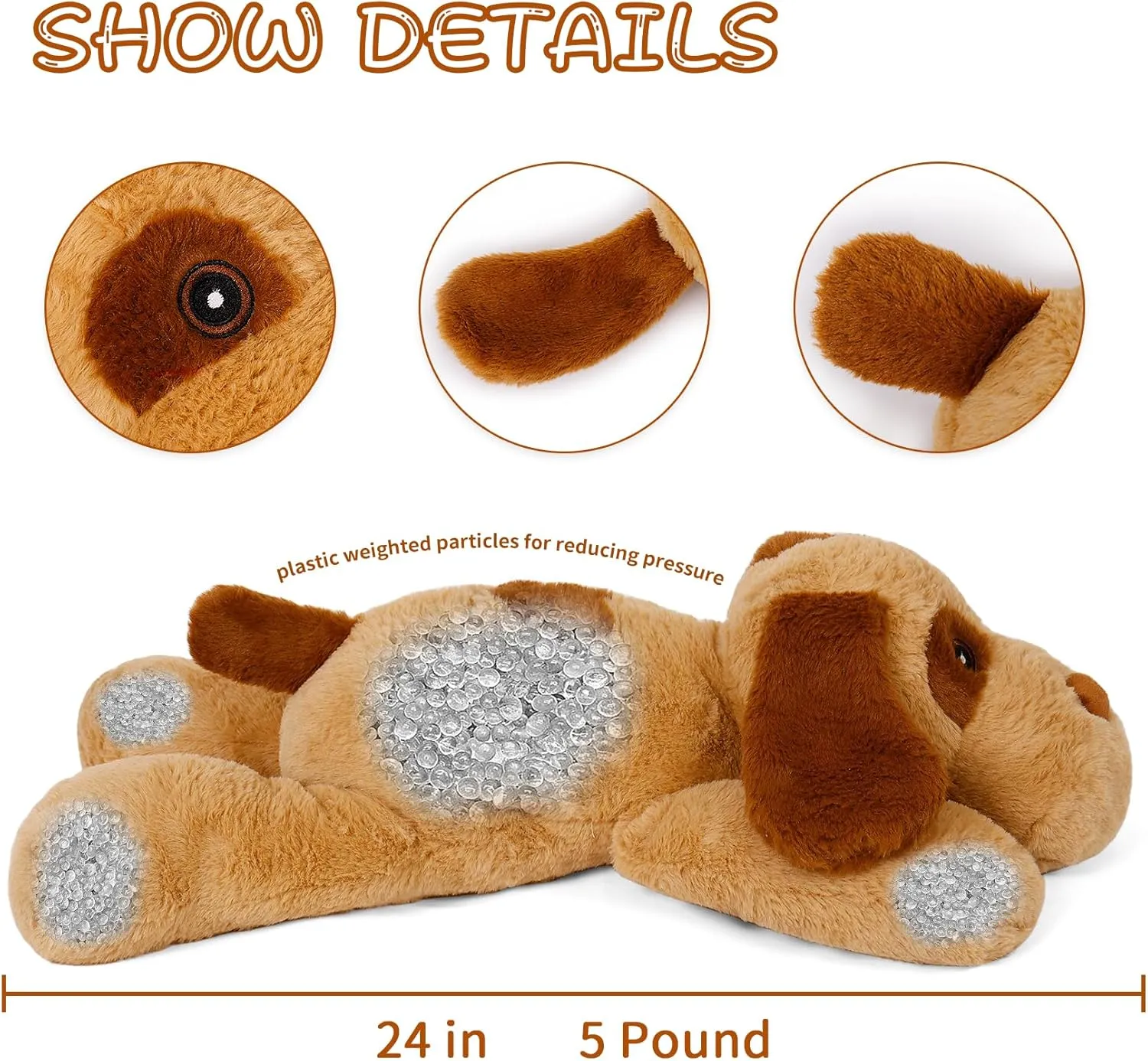 5lbs Dog Weighted Stuffed Animals, Weighted Dog Stuffed Animal 24in, Large Weighted Dogs Plush for Adults, Kids, Gifts for Girls and Boys, Plush Toy Pillows