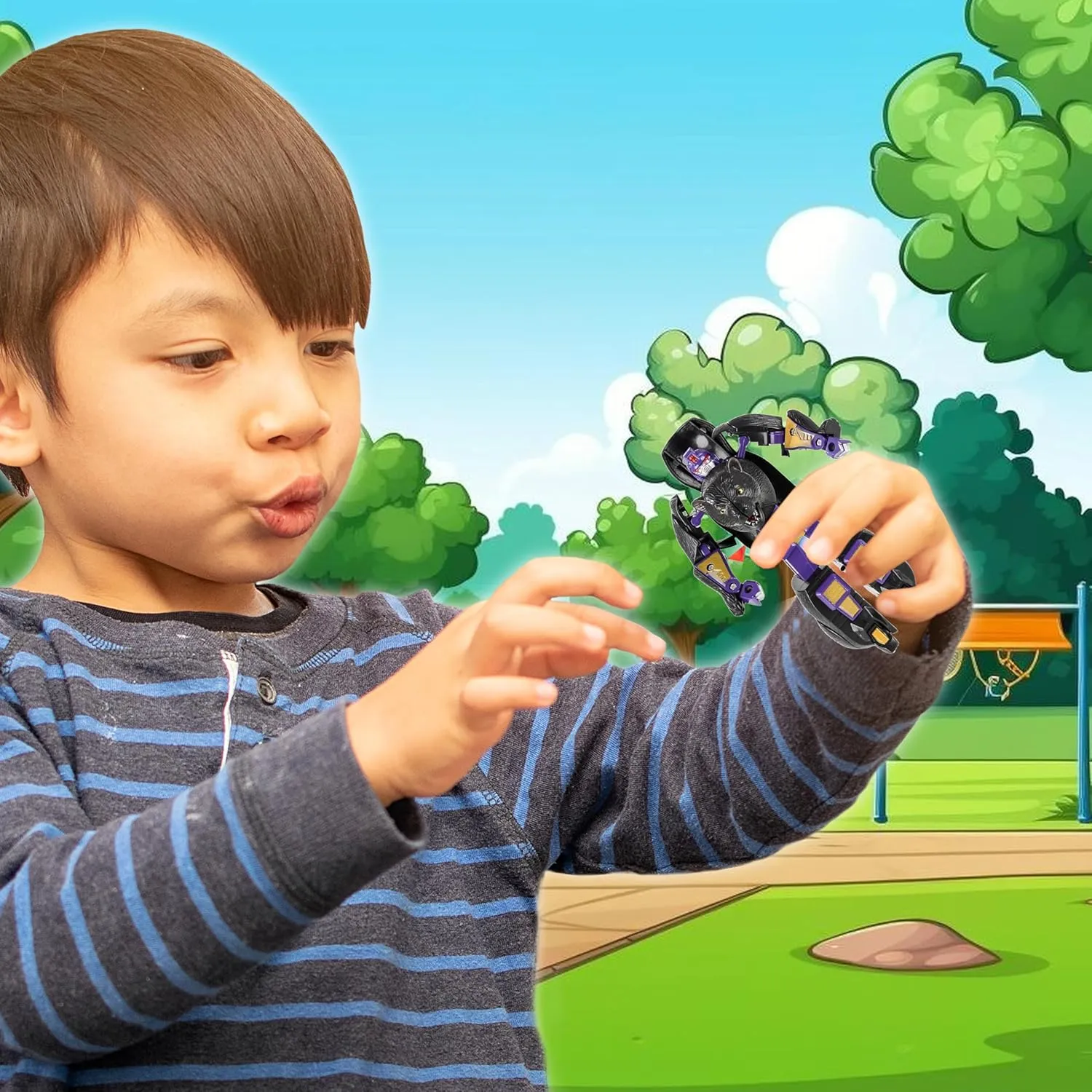 5" Kids Black Bear Jungle Animal Toys – Transforming Action Figure – Changes from Detailed Animal Toy to Unique Robot Toy in Seconds – Great Gift for Both Girls and Boys (5" Black Bear)