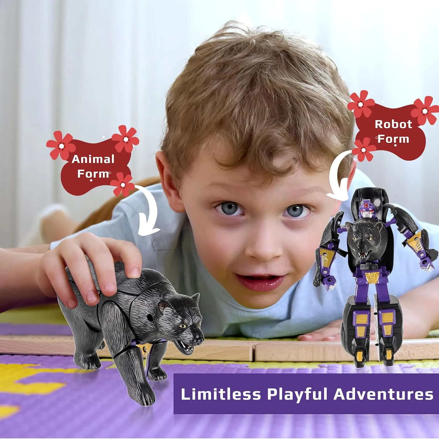 5" Kids Black Bear Jungle Animal Toys – Transforming Action Figure – Changes from Detailed Animal Toy to Unique Robot Toy in Seconds – Great Gift for Both Girls and Boys (5" Black Bear)
