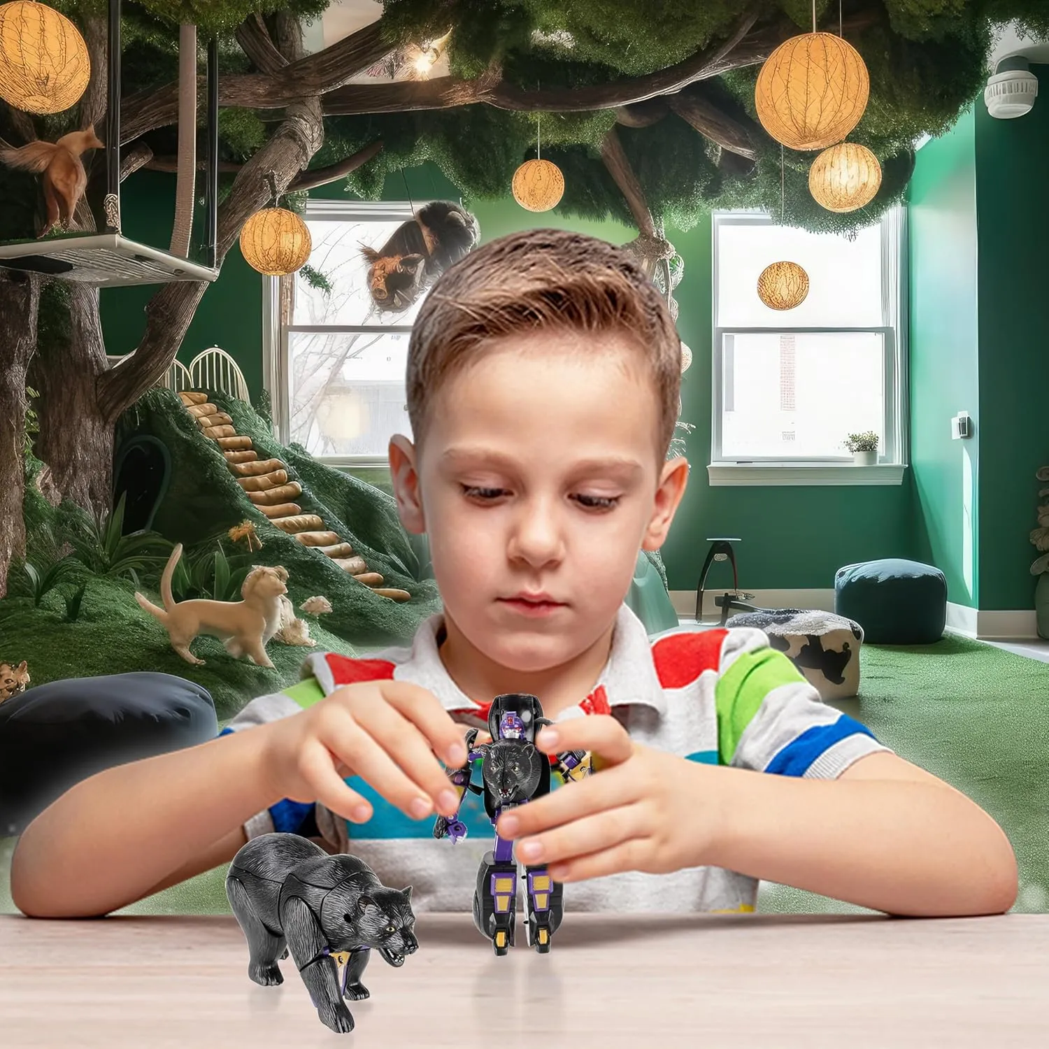 5" Kids Black Bear Jungle Animal Toys – Transforming Action Figure – Changes from Detailed Animal Toy to Unique Robot Toy in Seconds – Great Gift for Both Girls and Boys (5" Black Bear)