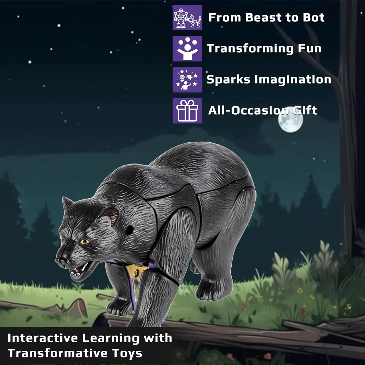 5" Kids Black Bear Jungle Animal Toys – Transforming Action Figure – Changes from Detailed Animal Toy to Unique Robot Toy in Seconds – Great Gift for Both Girls and Boys (5" Black Bear)