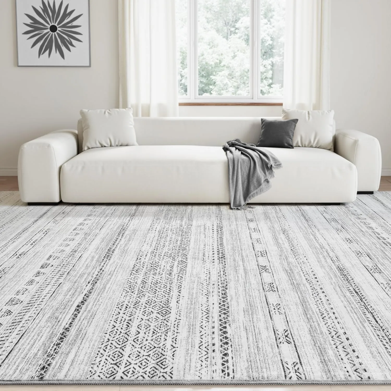 5x7 Area Rugs for Living Room Machine Washable Rug Distressed Indoor Carpet Neutral Moroccan Boho Rug Ultra Soft Area Rug for Bedroom Dining Room Playroom Office, Black