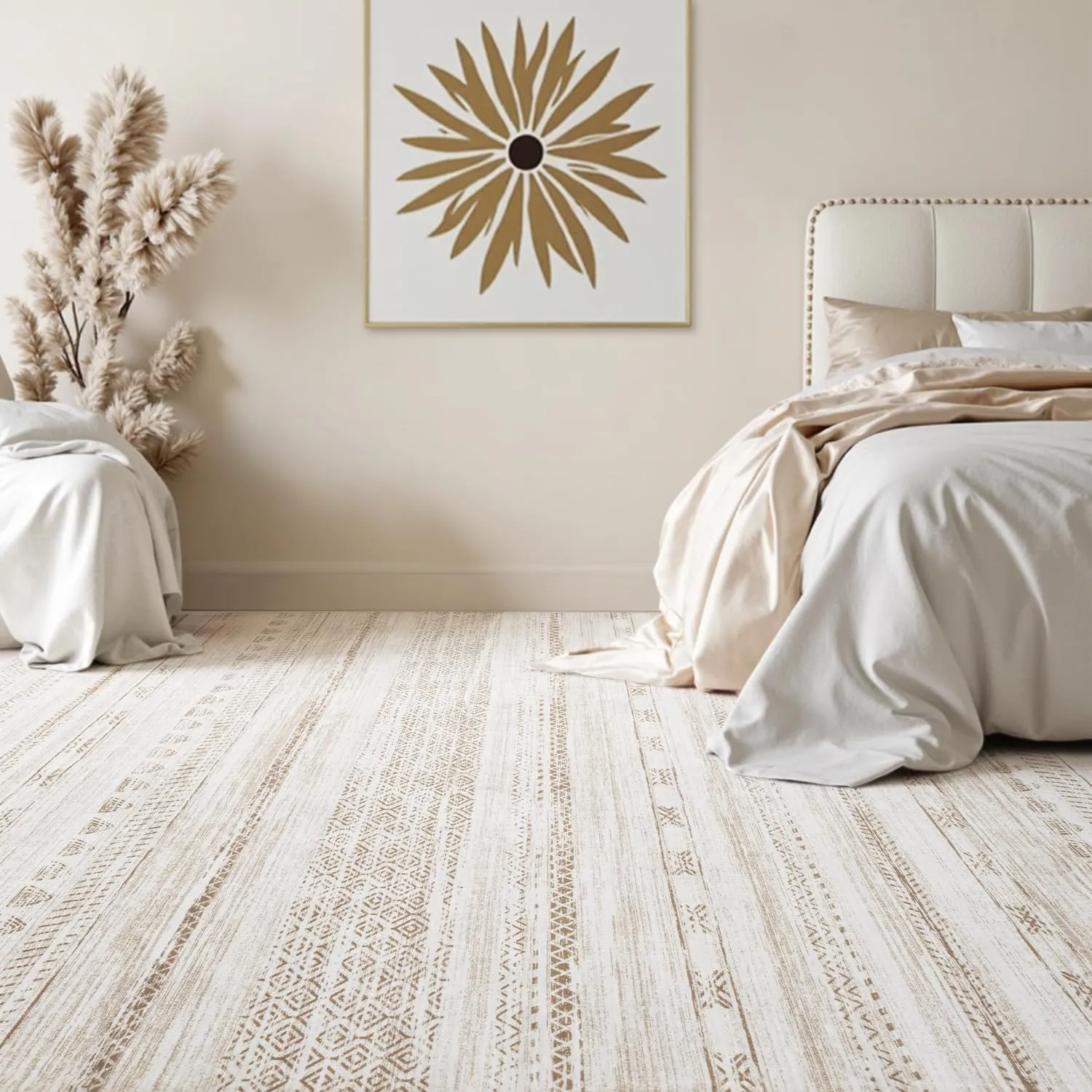 5x7 Large Area Rugs for Living Room Machine Washable Rug Distressed Indoor Carpet Neutral Moroccan Boho Rug Ultra Soft Area Rug for Bedroom Dining Room Playroom Office, Light Brown