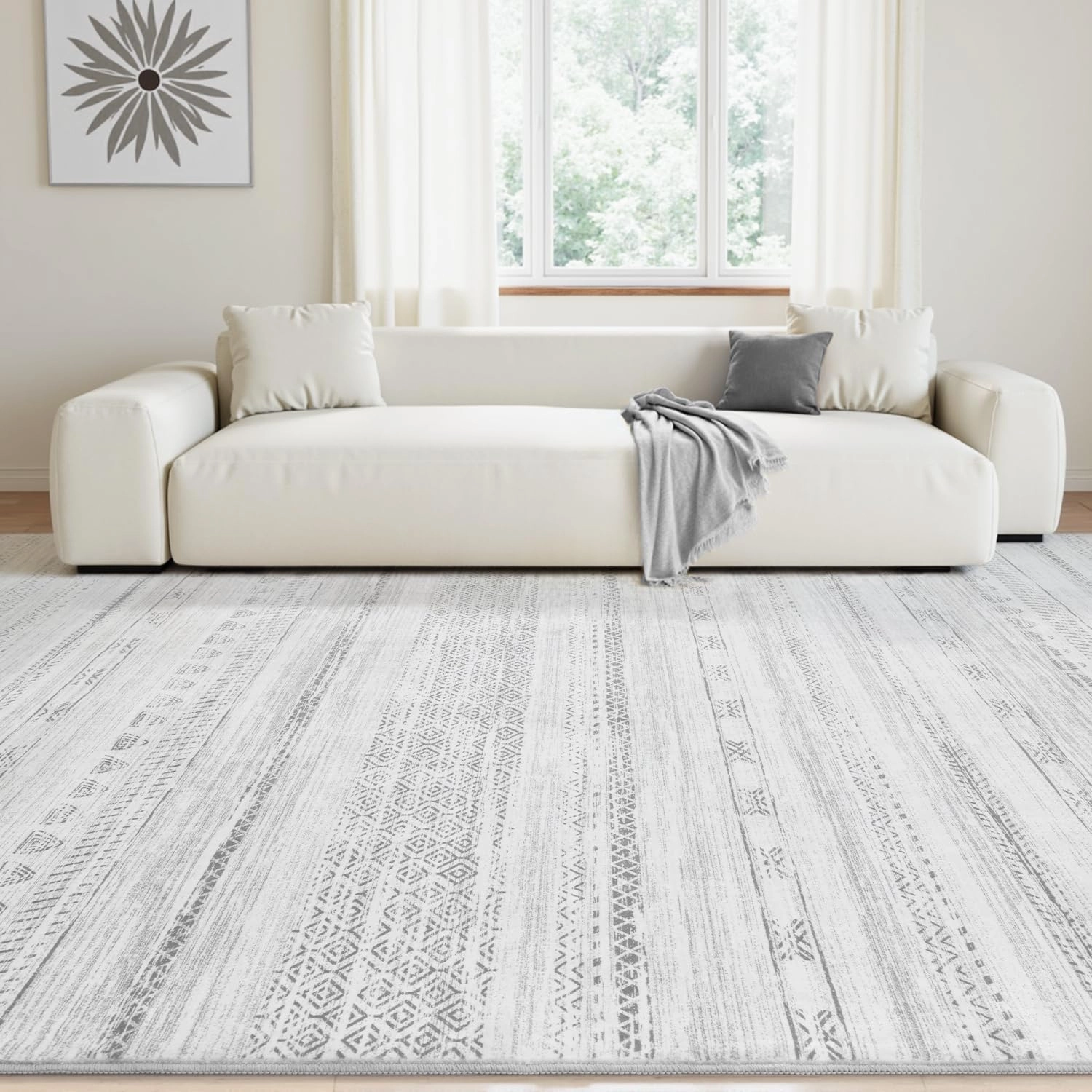 5x7 Area Rugs for Living Room Machine Washable Rug Distressed Indoor Carpet Neutral Moroccan Boho Rug Ultra Soft Area Rug for Bedroom Dining Room Playroom Office, Grey