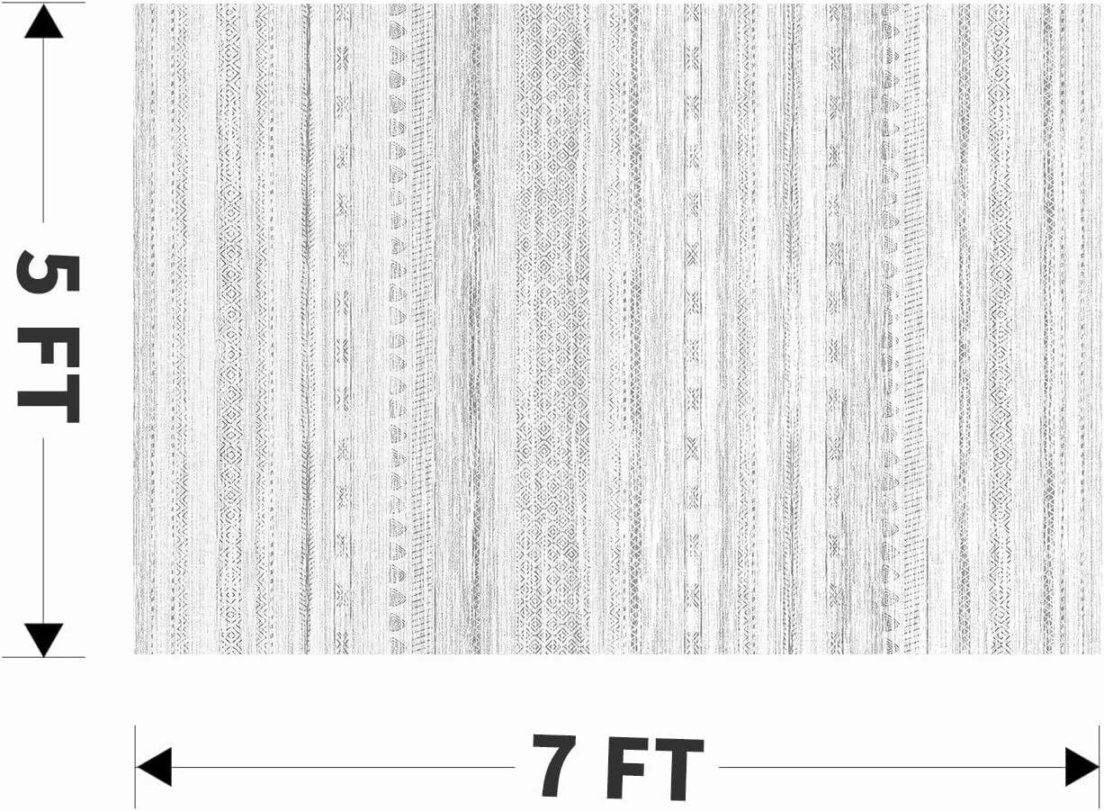 5x7 Area Rugs for Living Room Machine Washable Rug Distressed Indoor Carpet Neutral Moroccan Boho Rug Ultra Soft Area Rug for Bedroom Dining Room Playroom Office, Grey