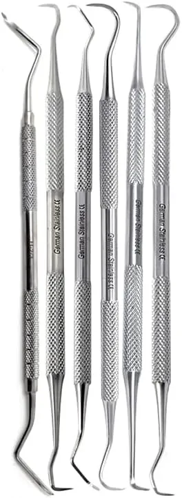 6 Dental Sickle Scalers Double Ended Probes for Professional Teeth Cleaning Calculus Plaque & Tartar Remover - Made of Stainless Steel for Oral Care with Knurled Handle, Different Double Ended Picks