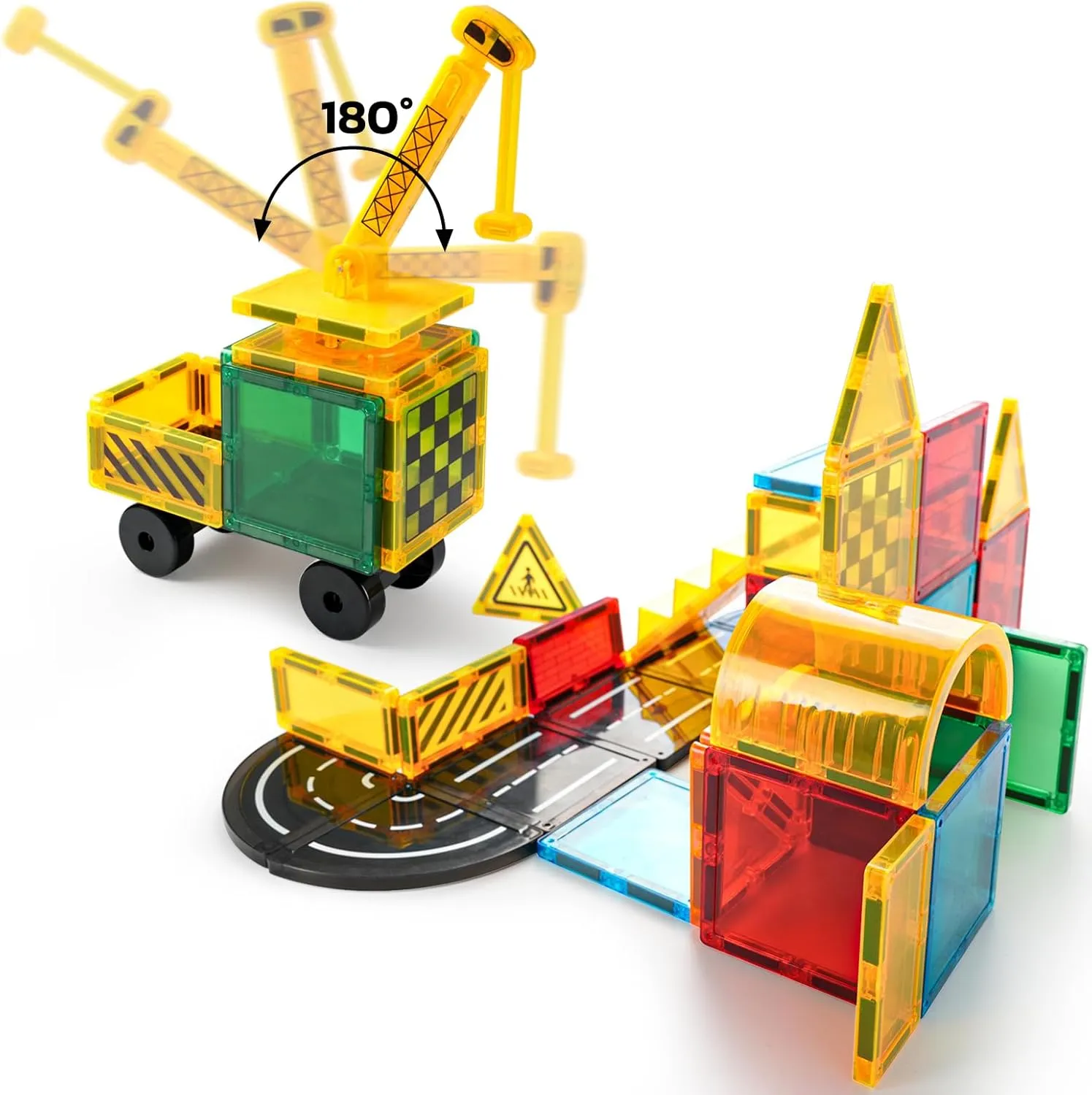 6 Piece Magnetic Tiles Set Large Square Shape Magnet Building Block Construction Toy STEM Learning Kit Educational Playset Playboard (NF-50 Builder)