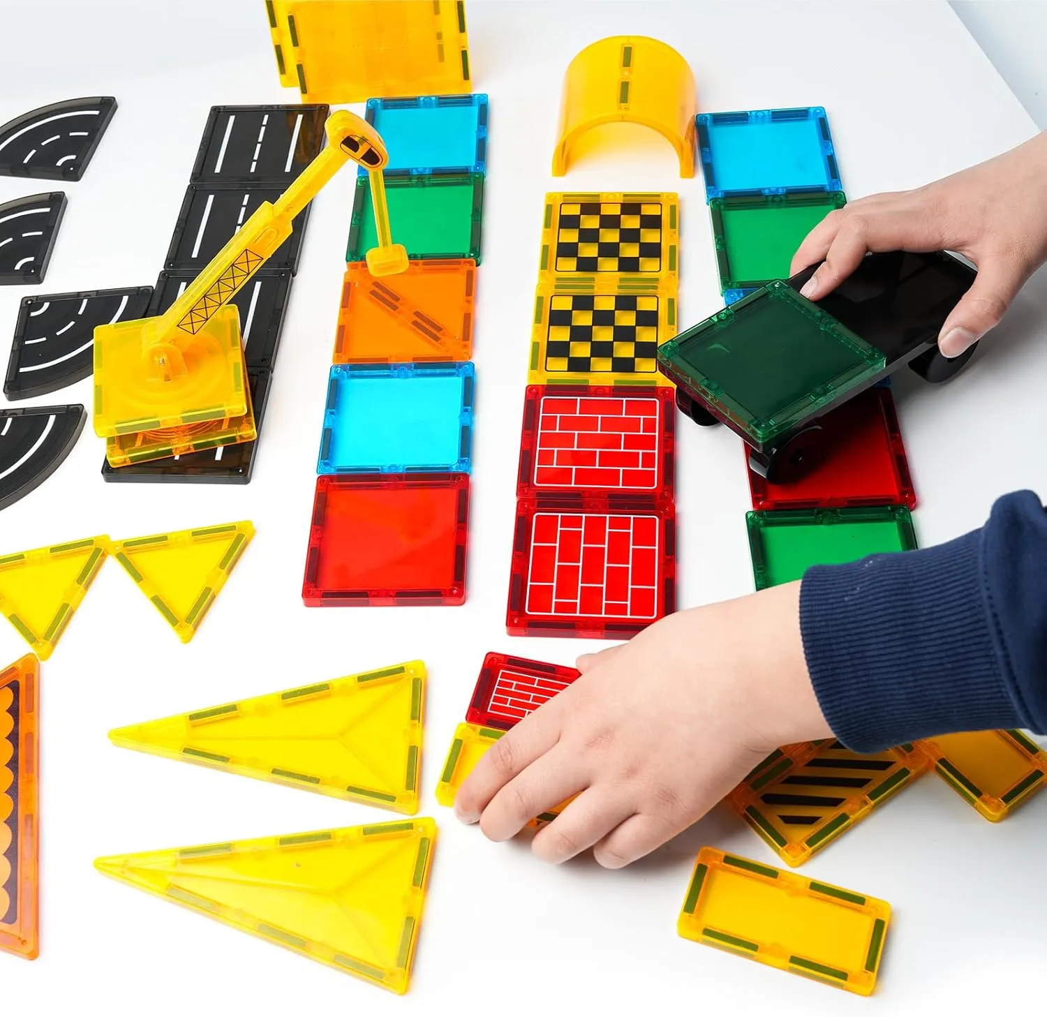 6 Piece Magnetic Tiles Set Large Square Shape Magnet Building Block Construction Toy STEM Learning Kit Educational Playset Playboard (NF-50 Builder)