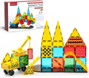 6 Piece Magnetic Tiles Set Large Square Shape Magnet Building Block Construction Toy STEM Learning Kit Educational Playset Playboard (NF-50 Builder)