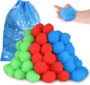 60 Reusable Cotton Water Balls Outdoor Toys for Kids 4-8 8-12, Summer Splash Water Balloons for Teens and Adults Ourdoor Trampoline Accessories Water Toys