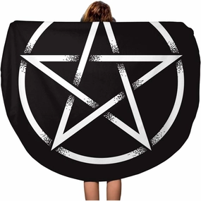 60 Inches Round Beach Towel Blanket Pentagram Pentalpha Pentangle Dot Work Ancient Pagan Symbol Travel Circle Circular Towels Mat Tapestry Beach Throw