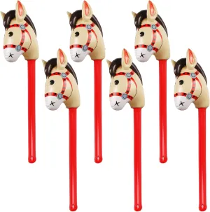 6PCS Inflatable Stick Horse,Blow Up Horse Head on Stick Pony Costume Western Cowboy Cowgirl Baby Shower Birthday Party Decorations Halloween Supplies Favors Props, 38 Inches (Red)