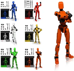 (6pcs) T13 Action Figure Set - Fully Poseable 13.7 cm Titan 13 Robot - 3D Printed Multi-Jointed Stick Bot Figures - High Detail Collectible Toys - 6 Colors