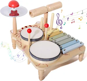7 in 1 Children's Drum Set (for Toddlers) Baby Musical Instruments Montessori Preschool Musical Toys Children's Drum Set Xylophone Tambourine Birthday Gifts for Boys and Girls