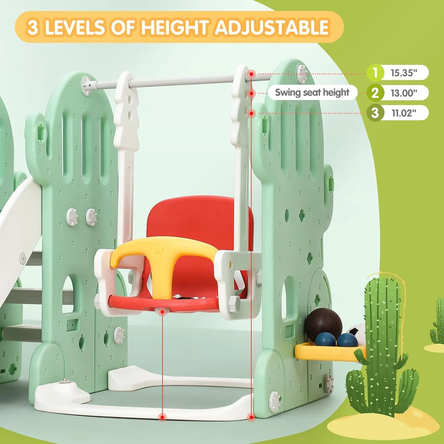7-in-1 Indoor Slide and Swing Set, Freestanding Toddler Slide Climber Playset for Kids with Adjustable Swing, Basketball Hoop, Soccer, Golf, Ring Toss Game, Baby Indoor Outdoor Playground