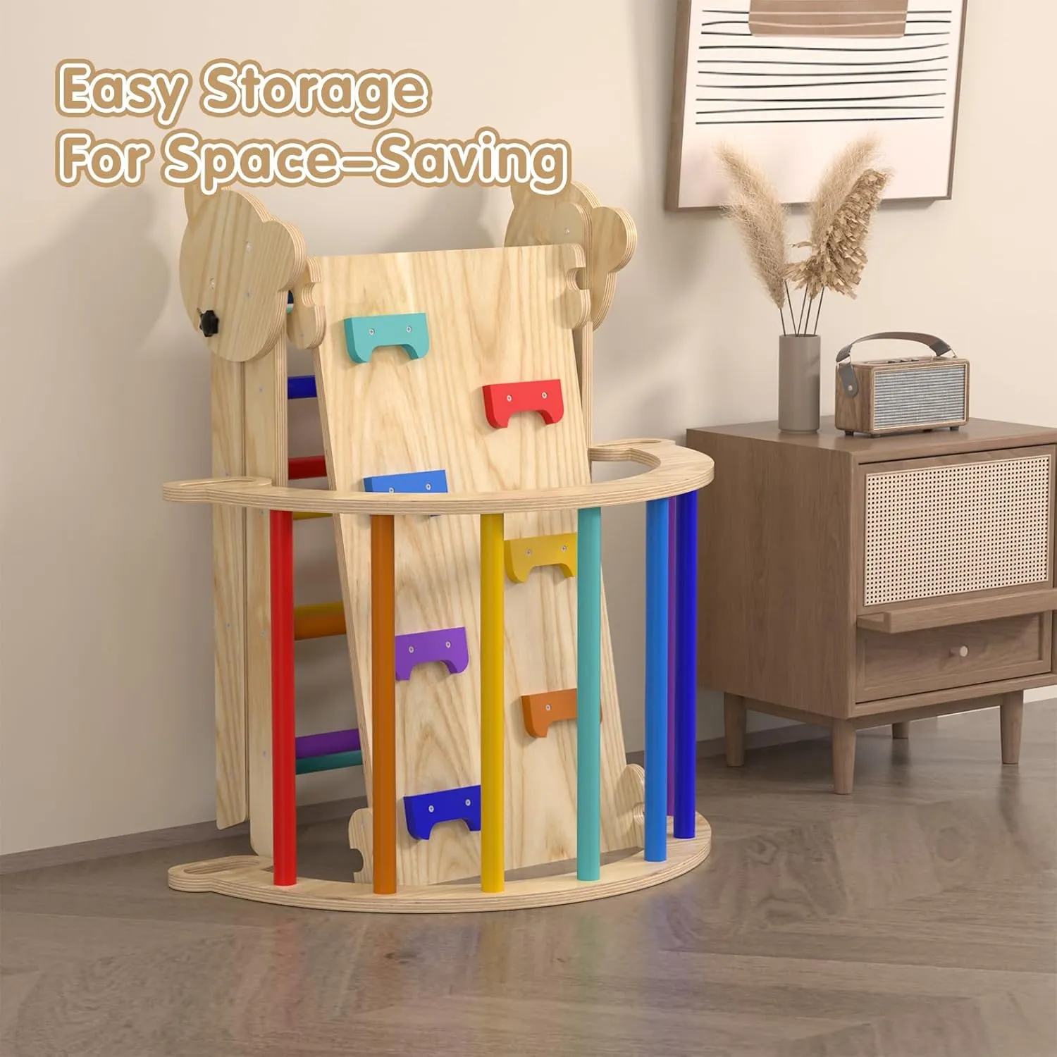 7 in 1 Montessori Pikler Triangle Set, Foldable Wooden Pickler-3 Piece Baby Climbing Gym Toddler Climbing Toys Indoor with Arch, Ramp, Ladder
