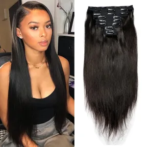 8-30 Inch Brazilian Remy Straight Hair Clip In Human Hair Extensions 200G/Set Natural Color 8 Pieces/Set Full Head For Women (200g/Set, 18inch)