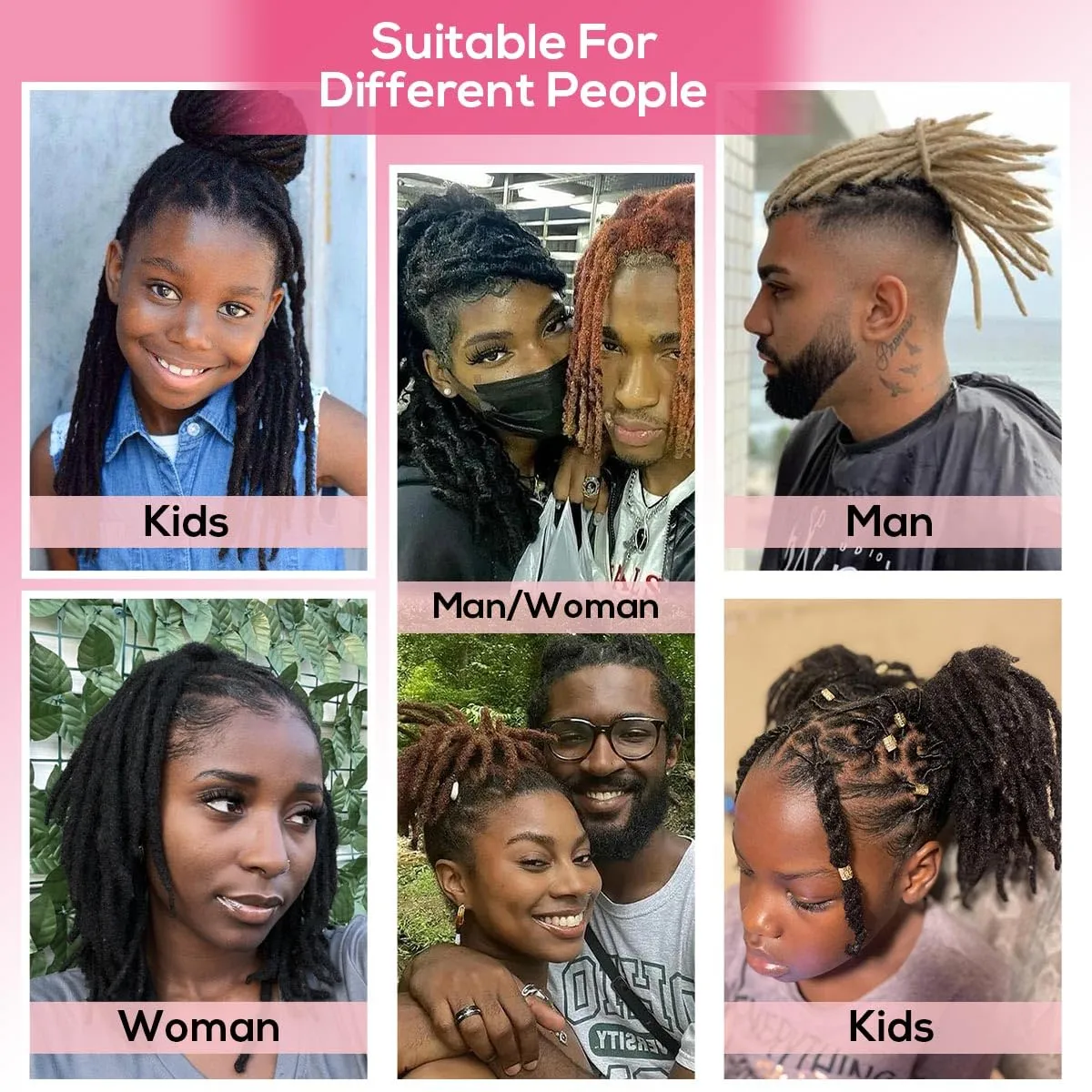 8 Inch 40 Strands Loc Extensions Human Hair, 0.6cm Pencle Size Dreadlock Extensions Human Hair for Women Men Kids Full Handmade Permanent Dreads Locs(Natural Black)
