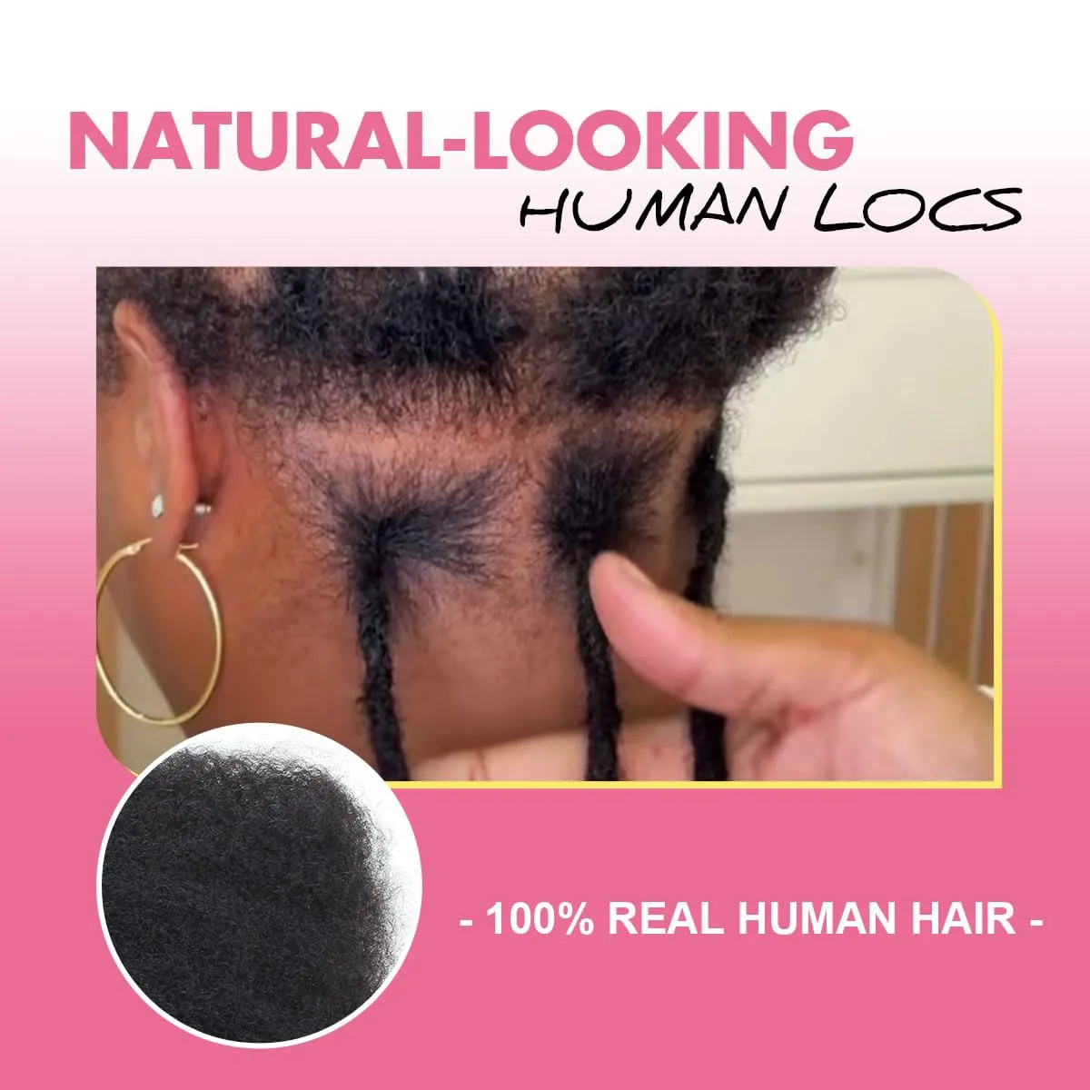 8 Inch 40 Strands Loc Extensions Human Hair, 0.6cm Pencle Size Dreadlock Extensions Human Hair for Women Men Kids Full Handmade Permanent Dreads Locs(Natural Black)