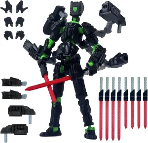 8 Inch T13 Action Figure Set (Assembly Completed),3D Printed Multi-Jointed Movable,Nova 13 Figures Desktop Decorations for Game Lovers Toy (Black Green)