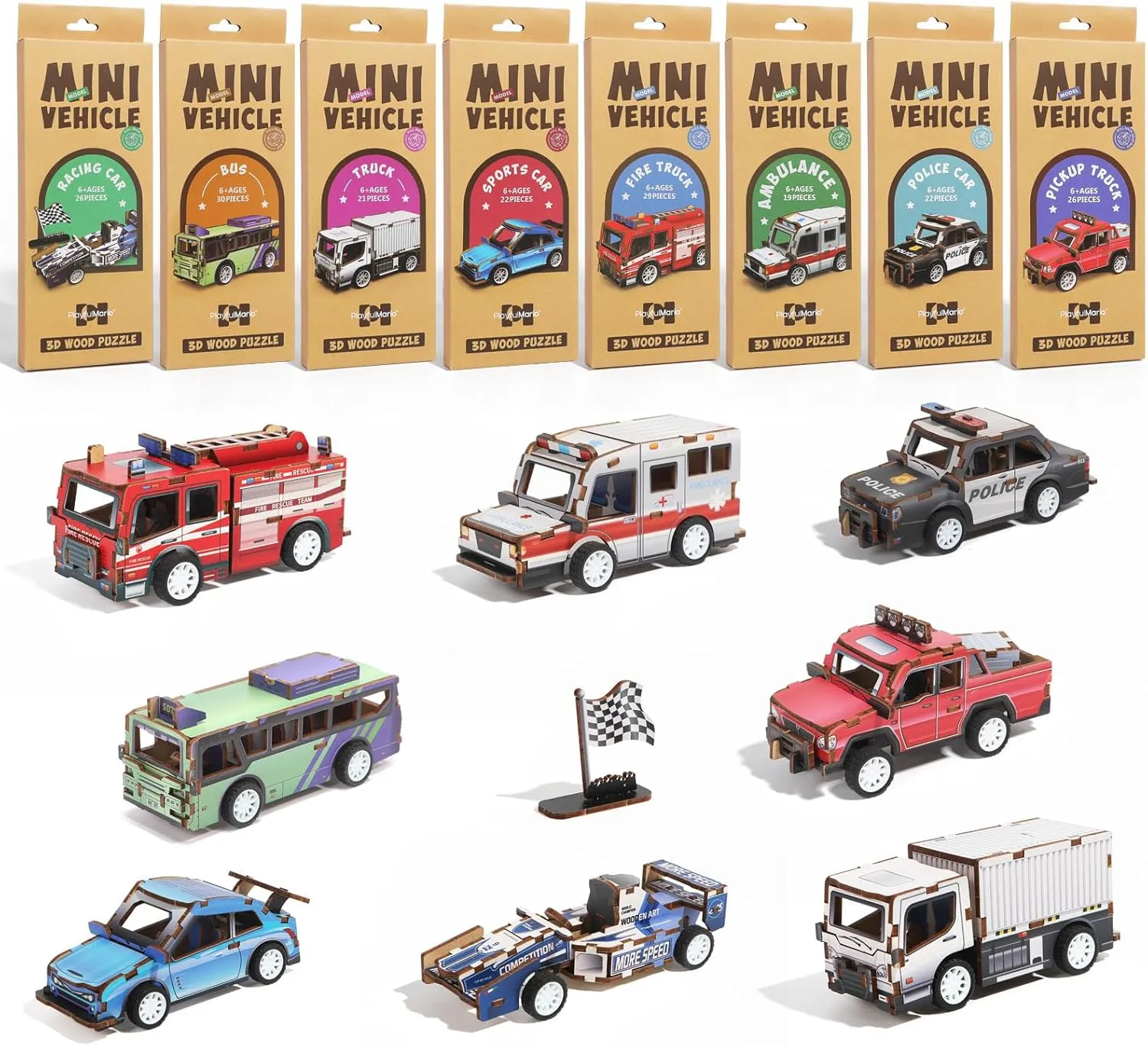 8 Pack 3D Wooden Puzzle STEM Model Car Kits, Science Kits for Young Engineer, 3D Puzzles for Kids Ages 4-12, Educational Wooden Craft Gifts for Boys & Girls