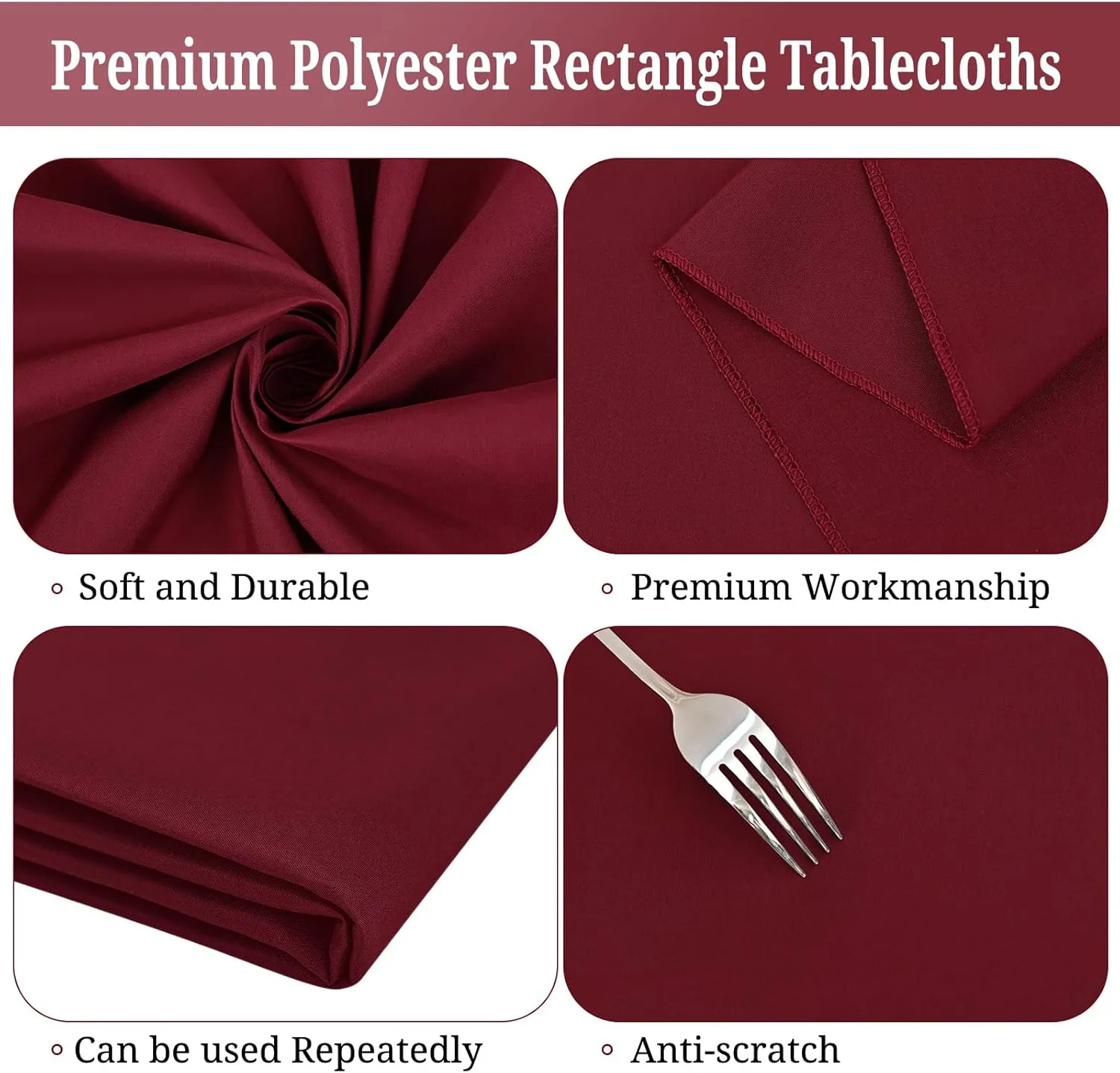 8 Pack 60 x 102 Inch Rectangle Tablecloth, Burgundy Tablecloth for 6 Feet Rectangle Tables, Stain and Wrinkle Resistant Washable Fabric Table Cloth for Wedding Dining Table Buffet Parties Camping