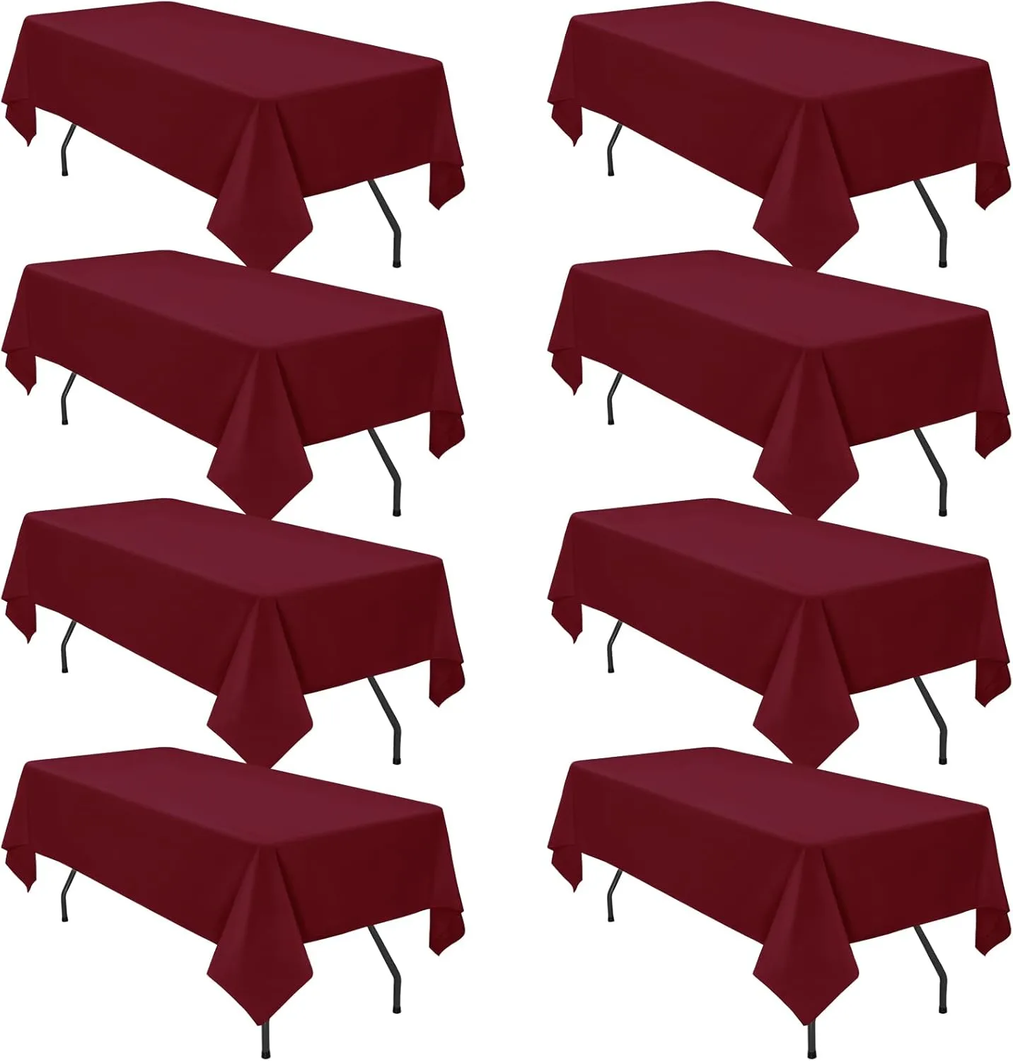 8 Pack 60 x 102 Inch Rectangle Tablecloth, Burgundy Tablecloth for 6 Feet Rectangle Tables, Stain and Wrinkle Resistant Washable Fabric Table Cloth for Wedding Dining Table Buffet Parties Camping