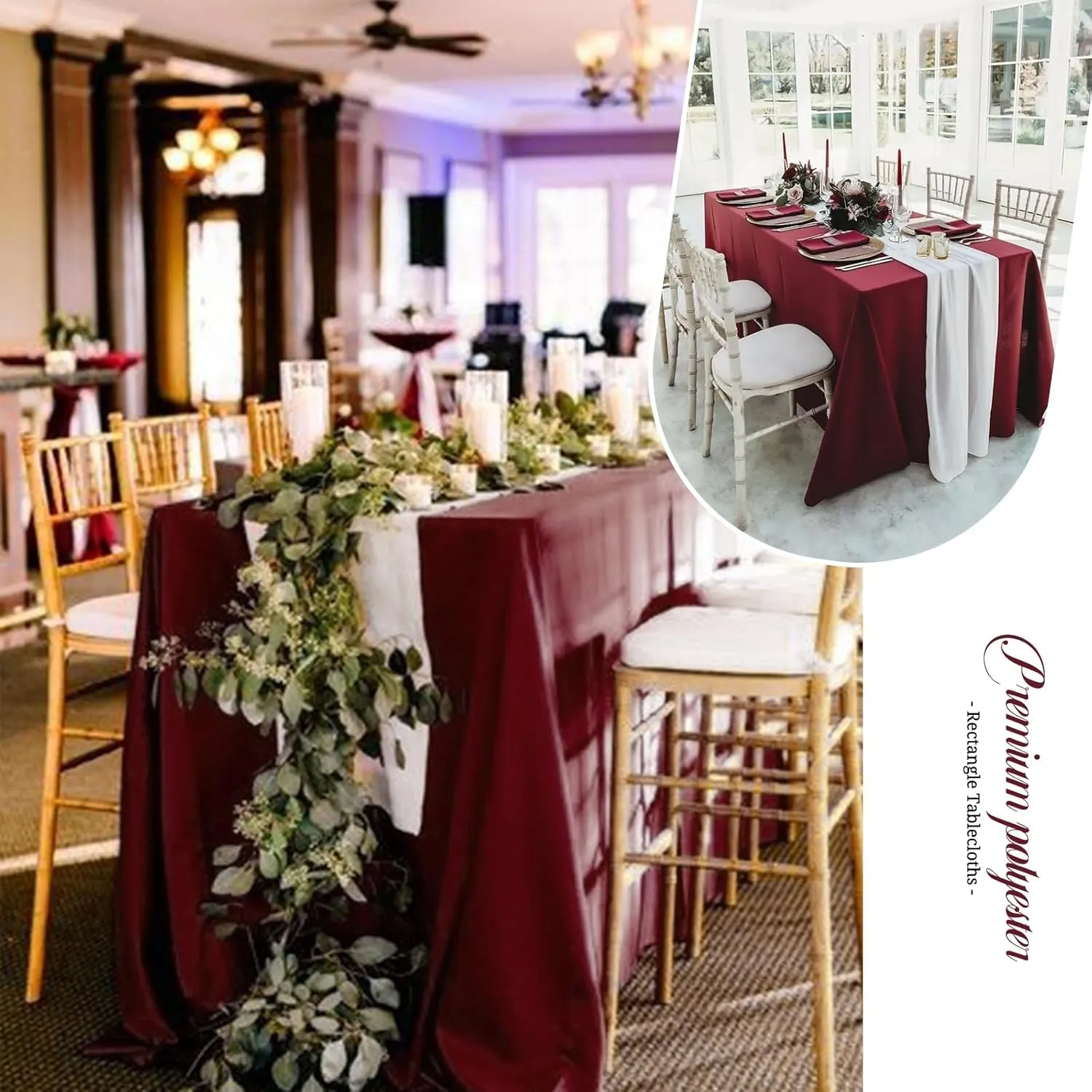8 Pack 60 x 102 Inch Rectangle Tablecloth, Burgundy Tablecloth for 6 Feet Rectangle Tables, Stain and Wrinkle Resistant Washable Fabric Table Cloth for Wedding Dining Table Buffet Parties Camping