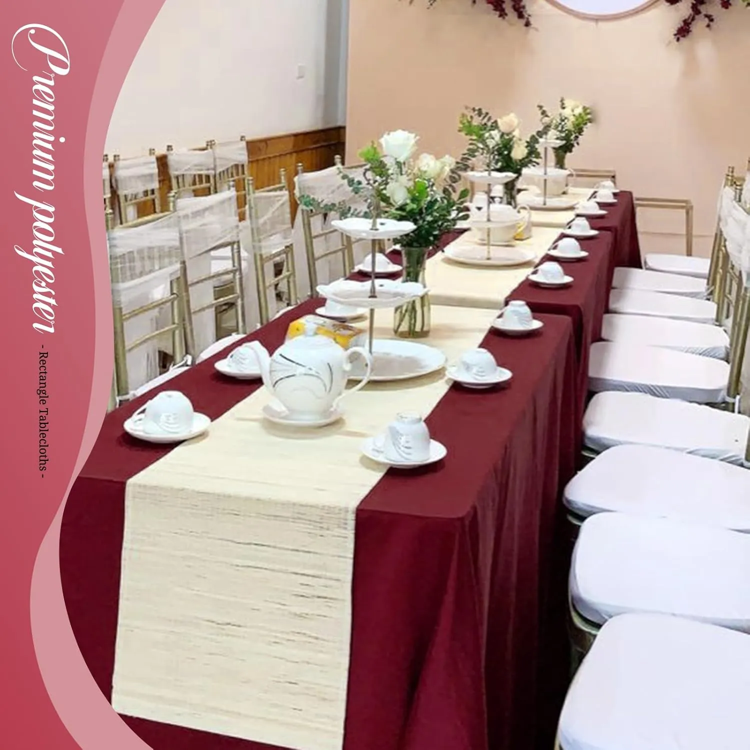 8 Pack 60 x 102 Inch Rectangle Tablecloth, Burgundy Tablecloth for 6 Feet Rectangle Tables, Stain and Wrinkle Resistant Washable Fabric Table Cloth for Wedding Dining Table Buffet Parties Camping