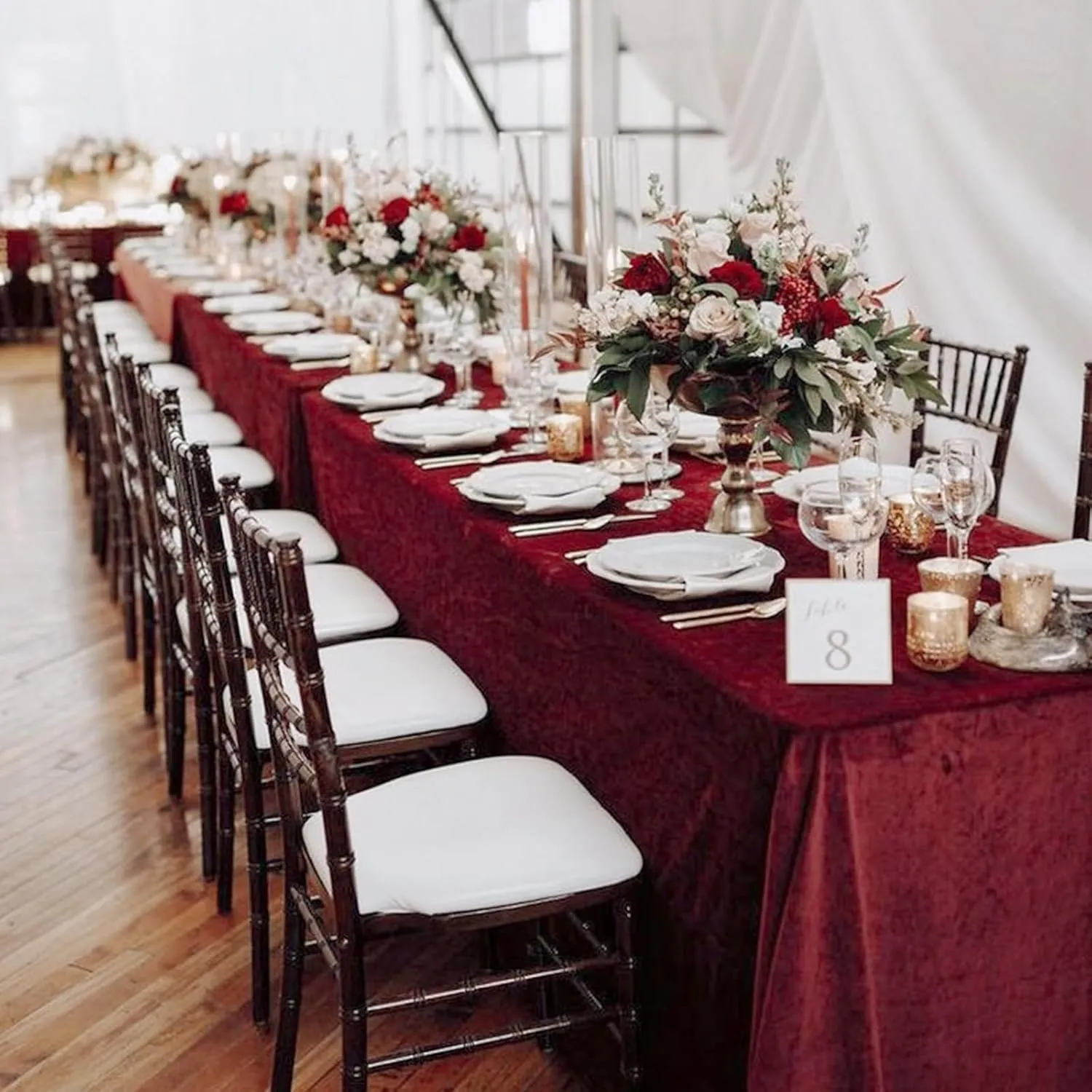8 Pack 60 x 102 Inch Rectangle Tablecloth, Burgundy Tablecloth for 6 Feet Rectangle Tables, Stain and Wrinkle Resistant Washable Fabric Table Cloth for Wedding Dining Table Buffet Parties Camping