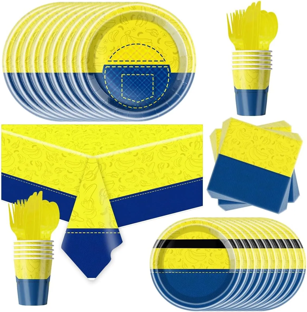 81Pcs Yellow Cartoon Party Tableware Set - Decoration & Birthday Party Supplies