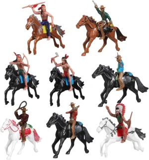 8Pcs Cowboy Horse Figurines - Plastic Cowboy Figures for Kids, Toddler, Farm, Home, Office Decor