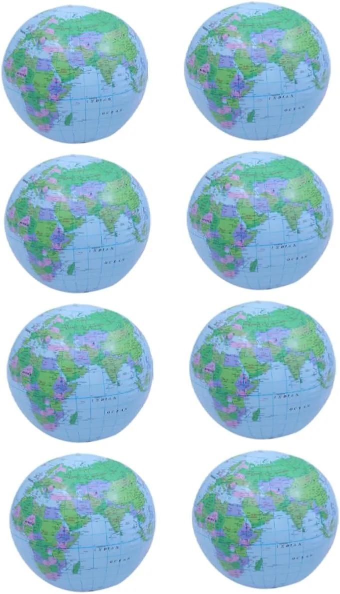 8pcs Inflatable Beach Balls Globe Shaped Pool Party for Summer Fun and for Swimming Pool and Beach Activities