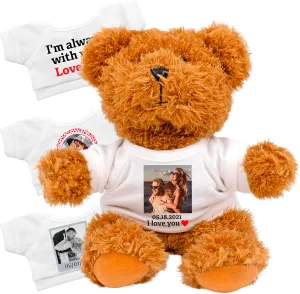 8" Teddy Bear Gift with Personalized T-Shirt | Add Name, Photo, Logo, or Message | One or Two-Sided Print | Birthday, Memorial, Anniversary, Company (Teddy and Tee - Front Printing)