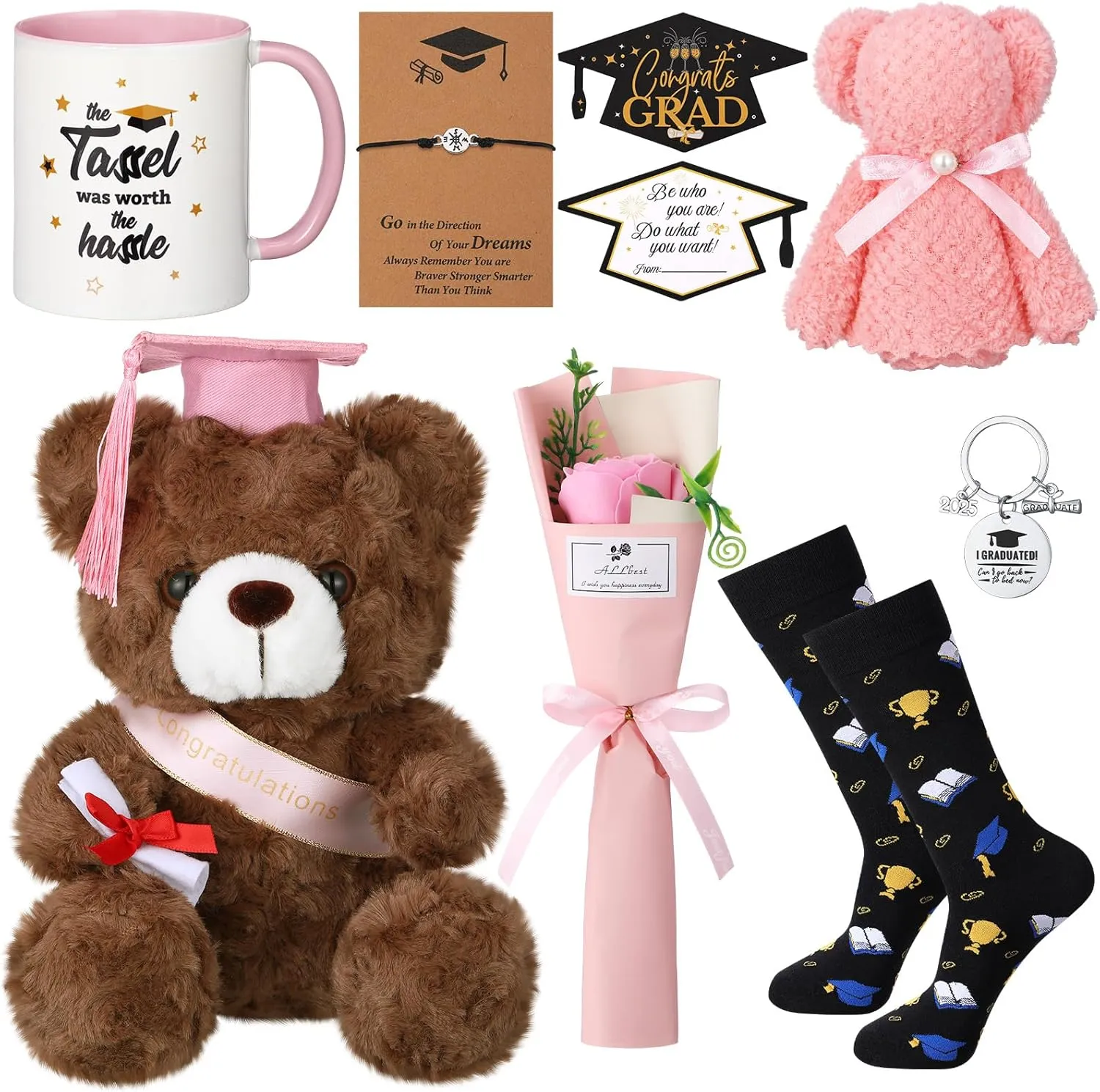 9 Pcs Class of 2025 Graduation Bear Gifts Sets Graduation Stuffed Bear Congrats Grad Card for Congratulations Gift