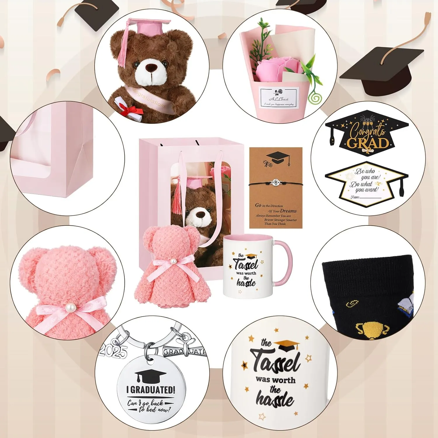 9 Pcs Class of 2025 Graduation Bear Gifts Sets Graduation Stuffed Bear Congrats Grad Card for Congratulations Gift