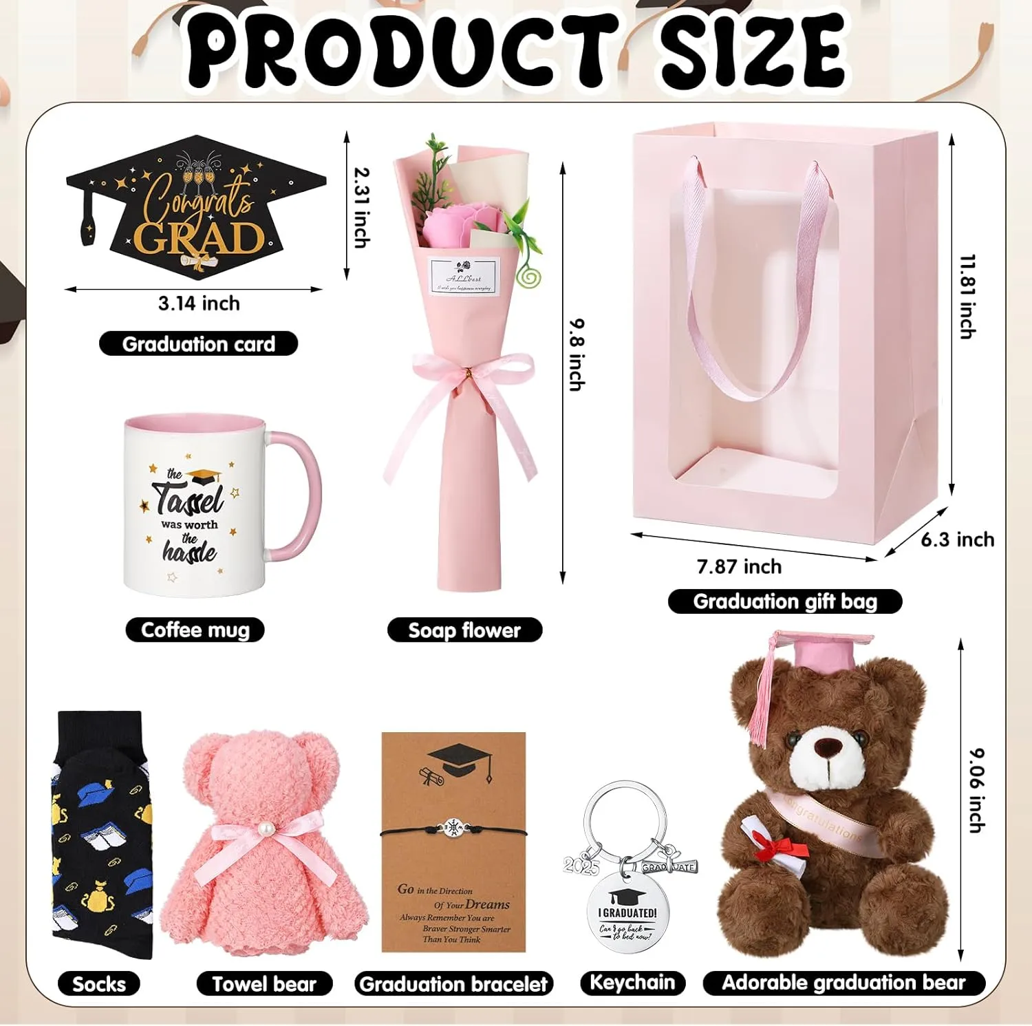 9 Pcs Class of 2025 Graduation Bear Gifts Sets Graduation Stuffed Bear Congrats Grad Card for Congratulations Gift
