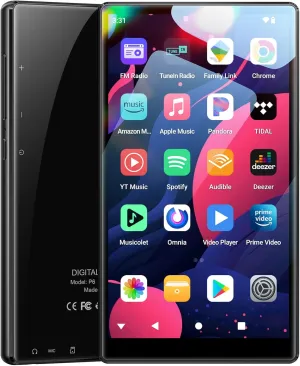 96GB MP3 Player with Bluetooth and WiFi, Android 13 OS MP3 & MP4 Players with 5" Touchscreen and Speaker, 4GB RAM & 32GB ROM, 2500mAh Music Player with Spotify, Amazon Music, Play Store