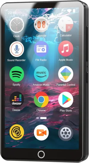96GB MP3 Player with Bluetooth and WiFi, Portable 4.02" IPS Touchscreen Music Player with Spotify, Audible, Amazon Music, Deezer, Android Mp4 Mp3 Player with Speaker, FM Radio, MP3 Player for Kids