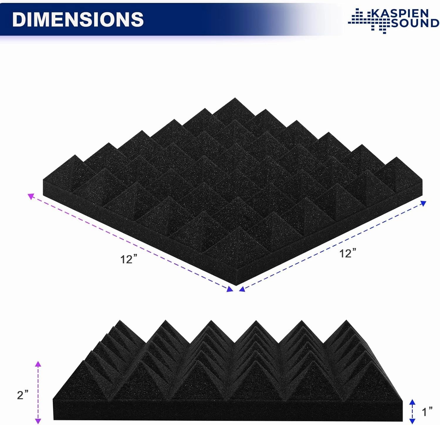 | 24 Pack | 12x12x2inch | High Density Acoustic Foam Wall Panels | Pyramid Shape | Double Sided Adhesive Tape | Sound Absorbing Acoustic Panels | Sound Proof Foam Panels For Walls