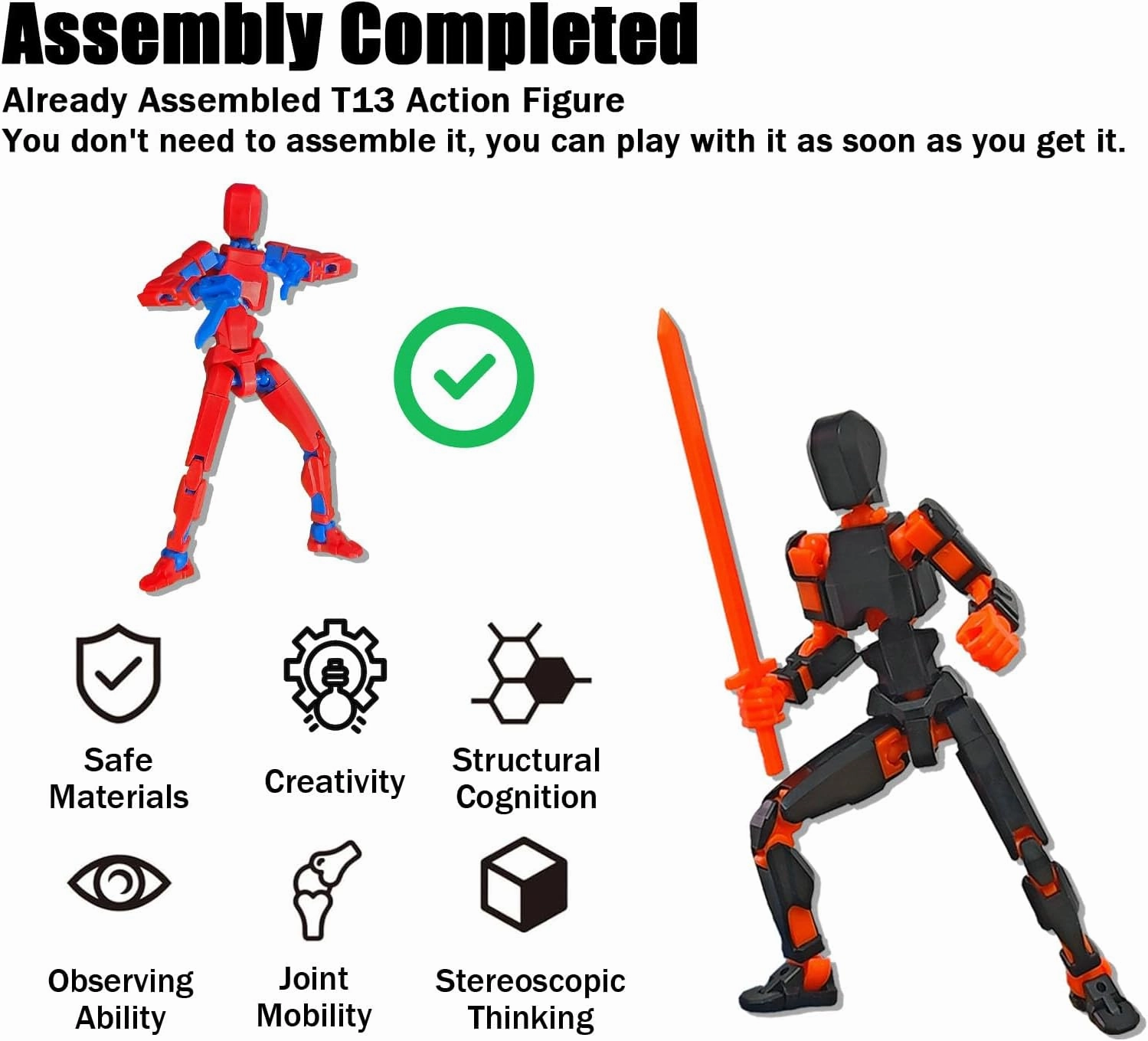 (Assembly Completed) T13 Action Figure Set, 4PCS Robot 3D Printed Toys Lucky Titan 13 Action Figure with Multiple Accessories, Dummy 13 Multi-Jointed Movable, Gifts for Boys and Girls (4PCS)