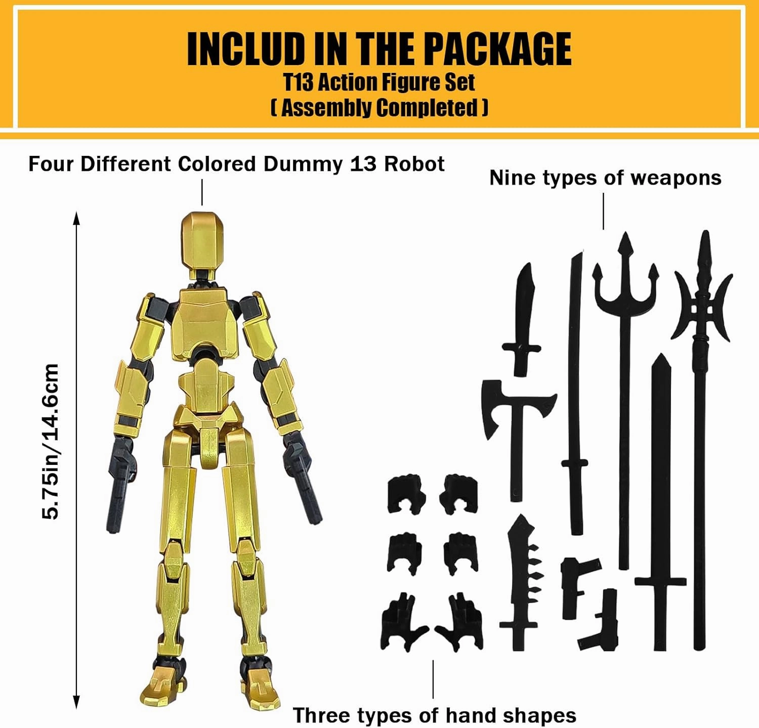 (Assembly Completed) T13 Action Figure Set, 4PCS Robot 3D Printed Toys Lucky Titan 13 Action Figure with Multiple Accessories, Dummy 13 Multi-Jointed Movable, Gifts for Boys and Girls (4PCS)