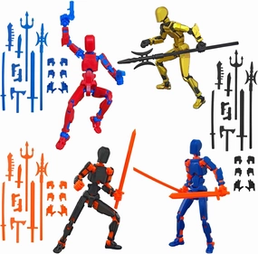 (Assembly Completed) T13 Action Figure Set, 4PCS Robot 3D Printed Toys Lucky Titan 13 Action Figure with Multiple Accessories, Dummy 13 Multi-Jointed Movable, Gifts for Boys and Girls (4PCS)